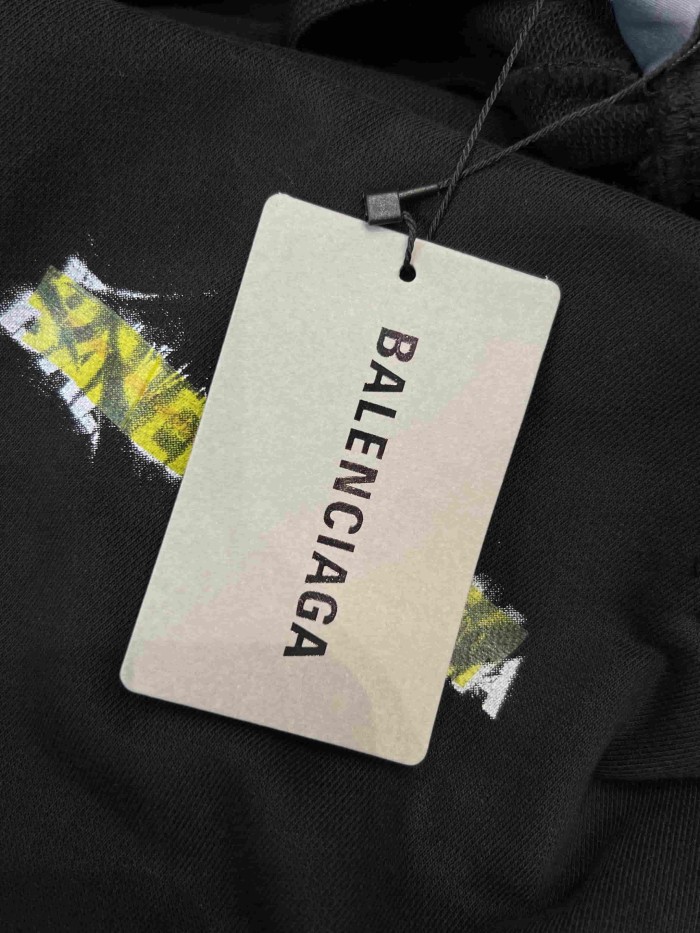 1:1 quality version Drawstring Elastic Waist Raw Edge Hem Cracked Yellow White Paint Letter Print Wide Leg Straight Floor Length Sweatpants 29321136