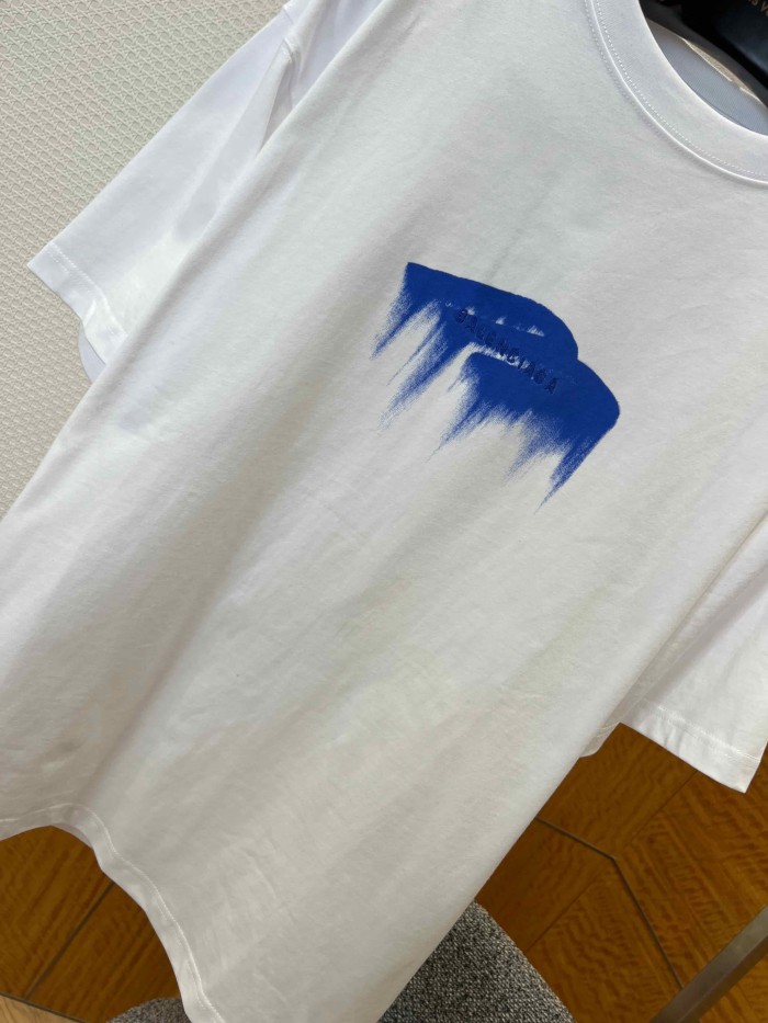 1:1 quality version Royal Blue Irregular Paint Brush Melting Drip Gradient Mini Logo Print Oversized Drop Shoulder T-shirt 29321628