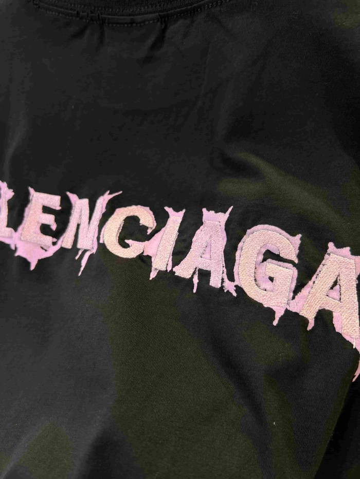 1:1 quality version  Large Light Purple Thorn Rip Gothic Font Double Side Print Bottom Frayed Destroy Oversized T-shirt 29321597