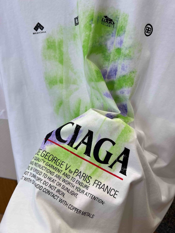 1:1 quality version Tropical Palm Gradient Spray Paint Print Multi Element Badge Small Text Slogan Oversized Drop Shoulder T-shirt 29321499
