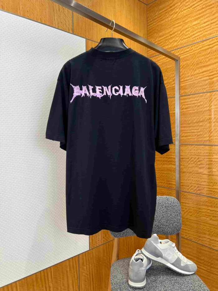 1:1 quality version  Large Light Purple Thorn Rip Gothic Font Double Side Print Bottom Frayed Destroy Oversized T-shirt 29321597