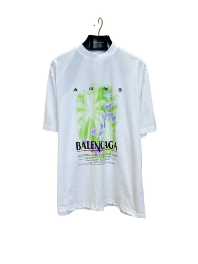 1:1 quality version Tropical Palm Gradient Spray Paint Print Multi Element Badge Small Text Slogan Oversized Drop Shoulder T-shirt 29321499