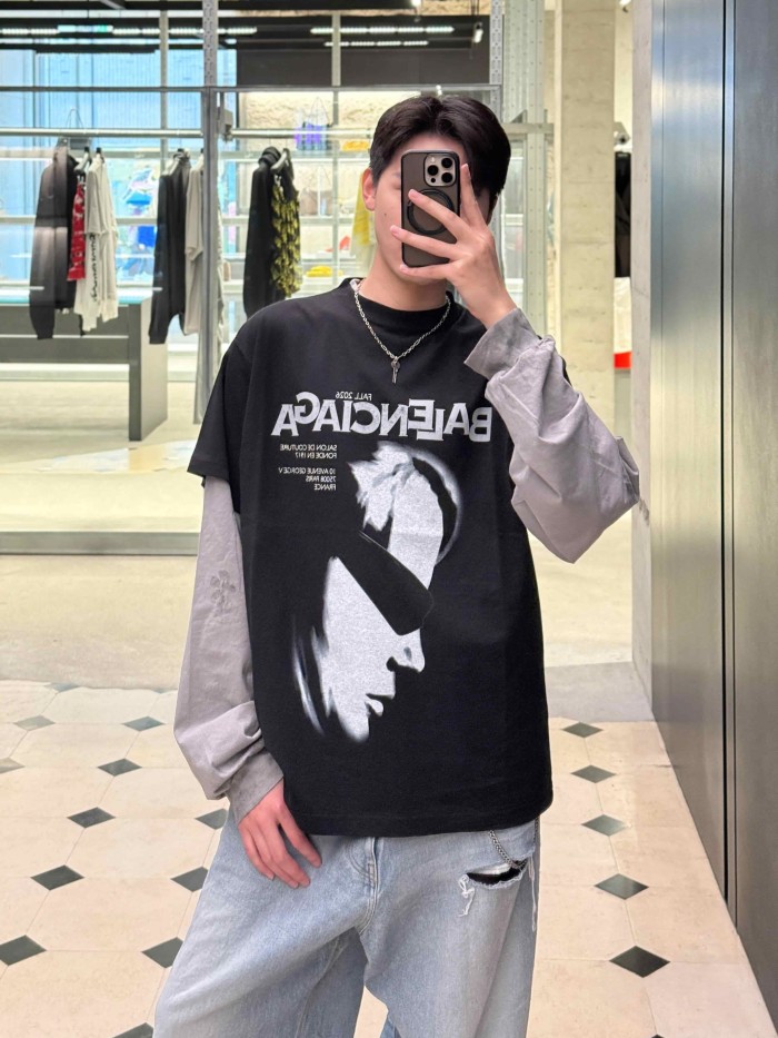 1:1 quality version Dark Streetwear Side Profile Portrait Letter Slogan Print Heavy Washed Crew Neck Oversized Drop Shoulder T-shirt 29321108