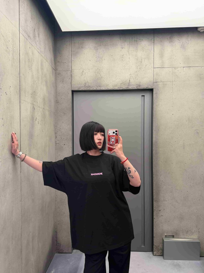 1:1 quality version  Large Light Purple Thorn Rip Gothic Font Double Side Print Bottom Frayed Destroy Oversized T-shirt 29321597