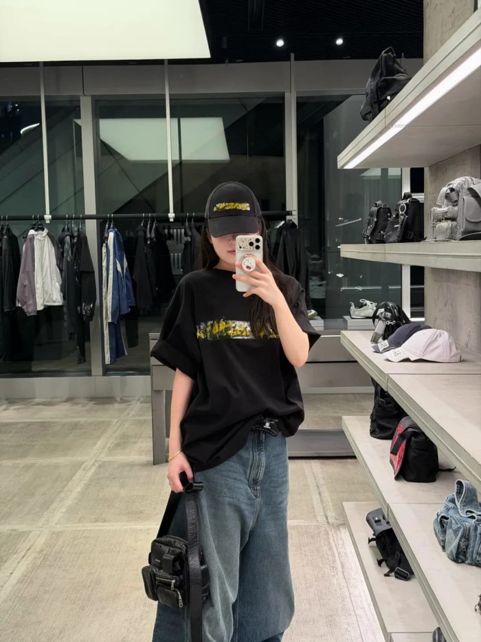 1:1 quality version Tape Cover Cracked Yellow White Splatter Ink Letter Print Oversized Drop Shoulder T-shirt 29321187