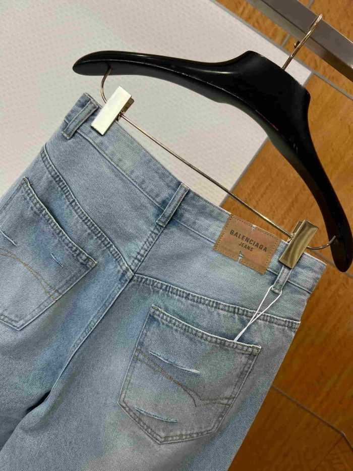 1:1 quality version High Waist Double Side Knee Double Layer Big Ripped Frayed Tassel Distressed Wide Leg Denim Jeans 29321567