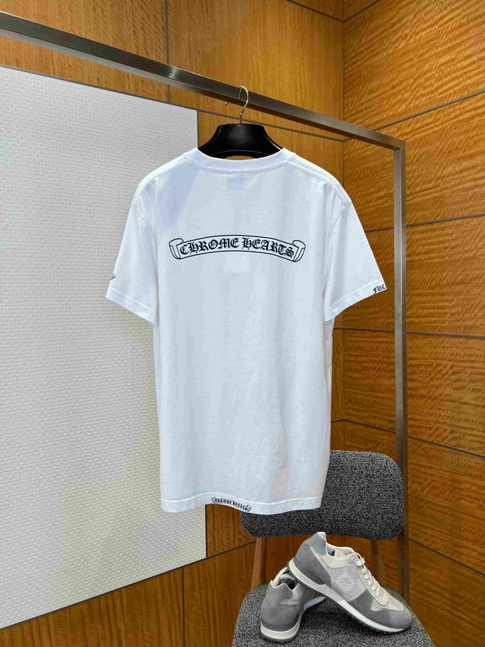 1:1 quality version Neck Wrap Gothic Letter Pocket Dagger Floral Print Back Scroll Cursive Font Oversized T-shirt 2 colors 29321079