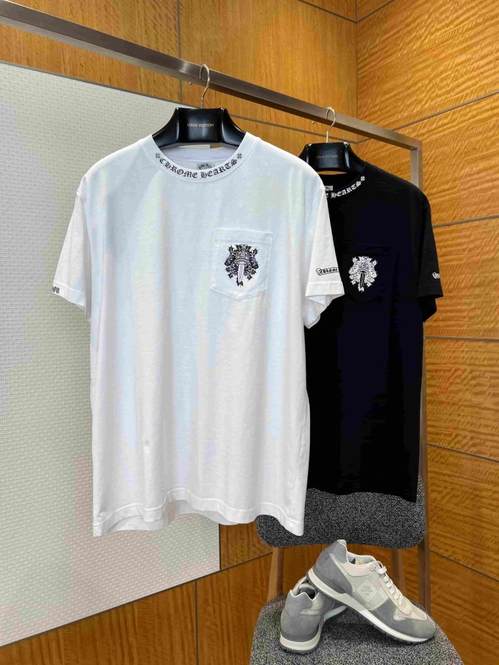1:1 quality version Neck Wrap Gothic Letter Pocket Dagger Floral Print Back Scroll Cursive Font Oversized T-shirt 2 colors 29321079