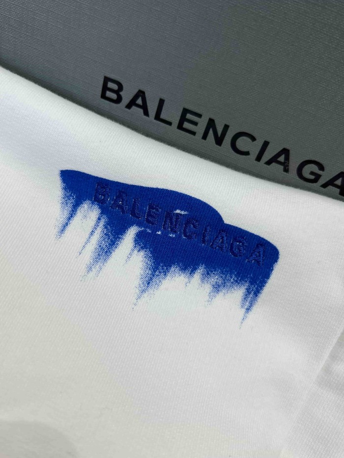 1:1 quality version  Double Drawstring Elastic Waist Single Side Blue Melting Drip Letter Print Loose Five Point Sweat Shorts 29321610