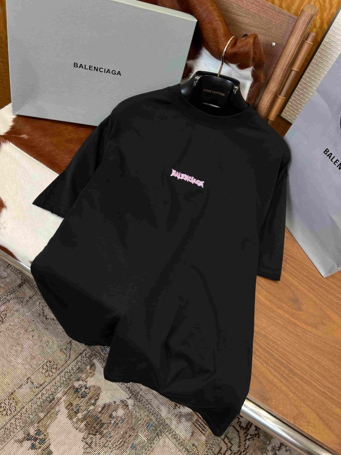 1:1 quality version  Large Light Purple Thorn Rip Gothic Font Double Side Print Bottom Frayed Destroy Oversized T-shirt 29321597