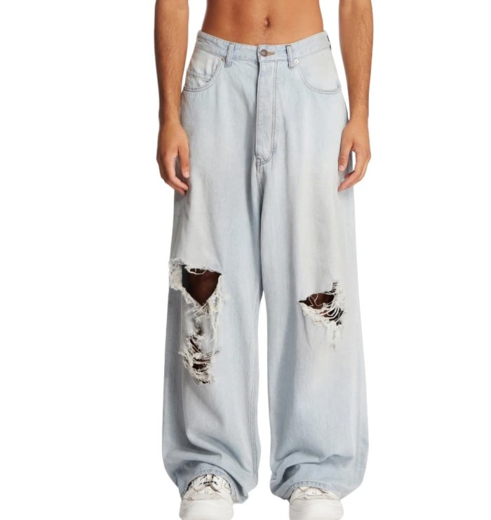 1:1 quality version High Waist Double Side Knee Double Layer Big Ripped Frayed Tassel Distressed Wide Leg Denim Jeans 29321567