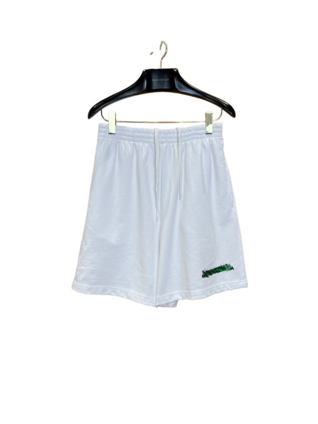 1:1 quality version  Drawstring Elastic Waist Raw Edge Hem Cracked Green Paint Letter Print Wide Leg Five Inch Athletic Sweat Shorts 29321419