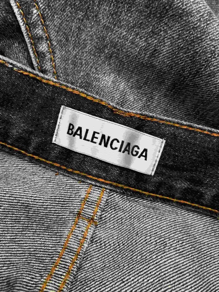 1:1 quality version  Vertical Large Flock Letter Print Horizontal Bleach Whisker Distressed High Waist Wide Leg Denim Pants 29321486