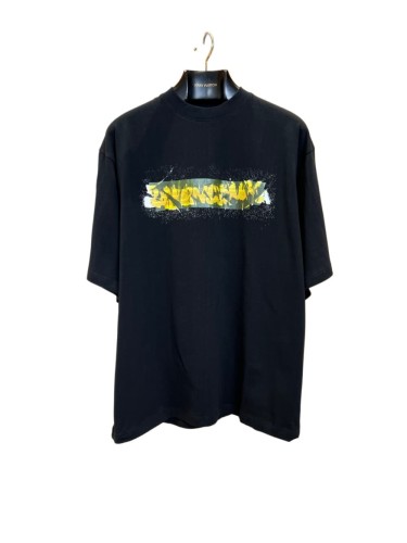 1:1 quality version Tape Cover Cracked Yellow White Splatter Ink Letter Print Oversized Drop Shoulder T-shirt 29321187