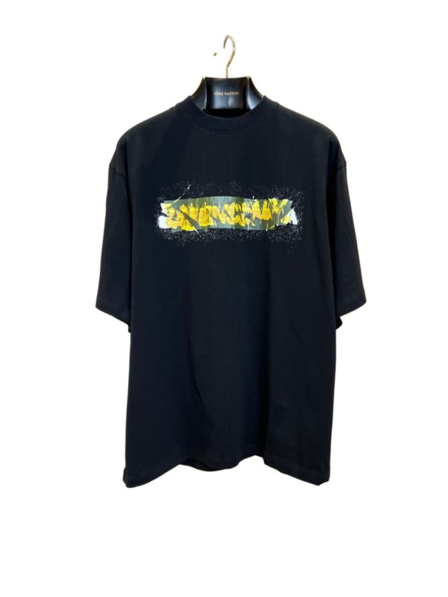 1:1 quality version Tape Cover Cracked Yellow White Splatter Ink Letter Print Oversized Drop Shoulder T-shirt 29321187