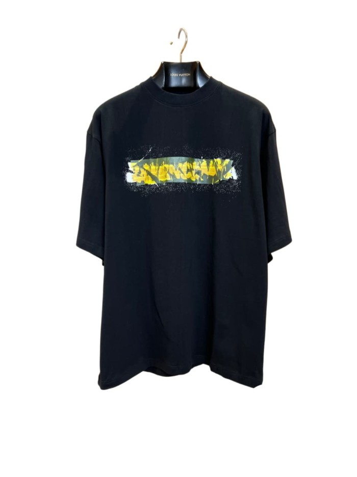 1:1 quality version Tape Cover Cracked Yellow White Splatter Ink Letter Print Oversized Drop Shoulder T-shirt 29321187