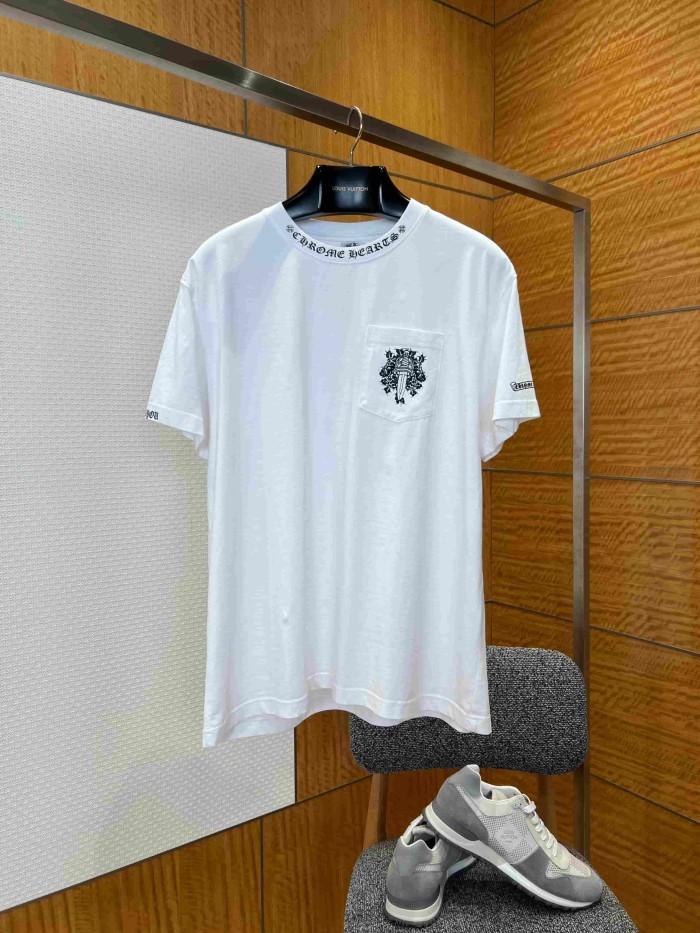 1:1 quality version Neck Wrap Gothic Letter Pocket Dagger Floral Print Back Scroll Cursive Font Oversized T-shirt 2 colors 29321079
