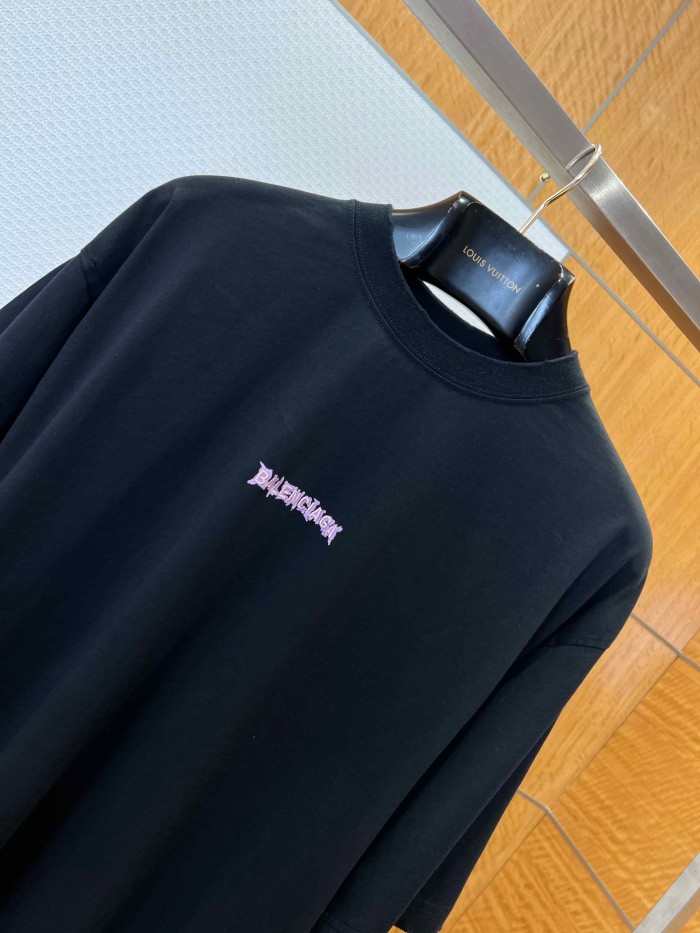 1:1 quality version  Large Light Purple Thorn Rip Gothic Font Double Side Print Bottom Frayed Destroy Oversized T-shirt 29321597