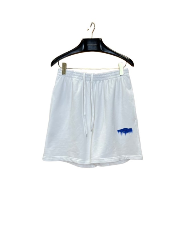 1:1 quality version  Double Drawstring Elastic Waist Single Side Blue Melting Drip Letter Print Loose Five Point Sweat Shorts 29321610