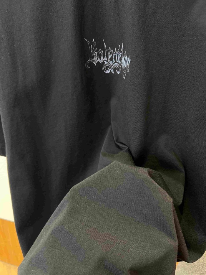1:1 quality version Gothic Script Gradient Vintage Letter Print Distressed Frayed Neck Oversized T-shirt 2 colors 29321473