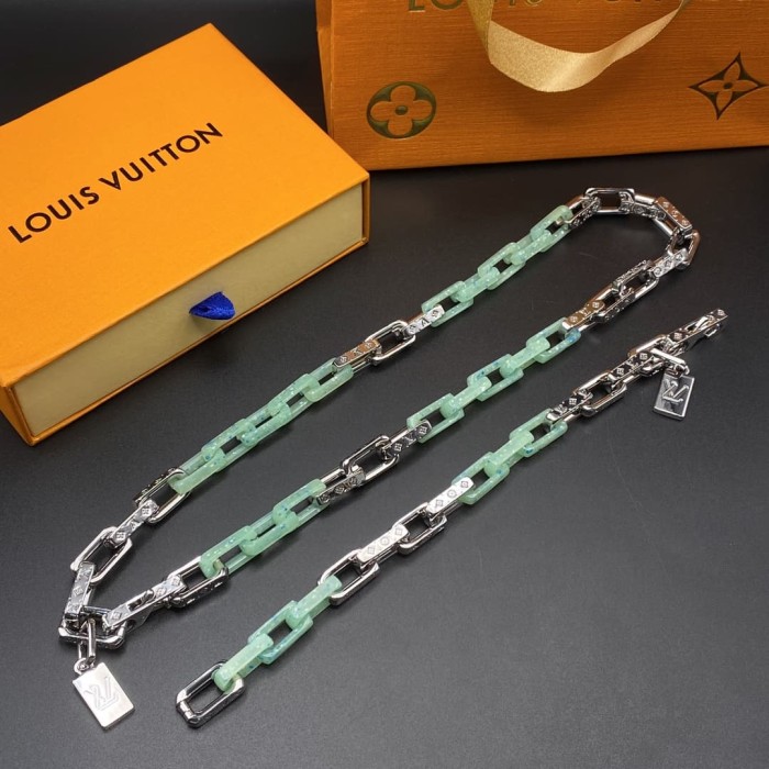 Color Block Bamboo Joint Monogram Paperclip Chain Necklace & Bracelet 8 colors 29321604