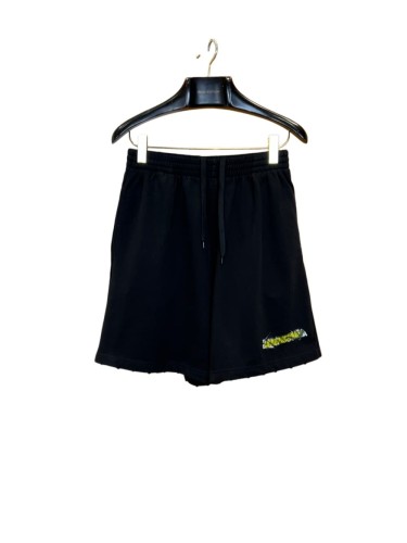 1:1 quality version Drawstring Elastic Waist Raw Edge Hem Cracked Yellow Green Paint Letter Print Wide Leg Five Inch Athletic Sweat Shorts 29321180