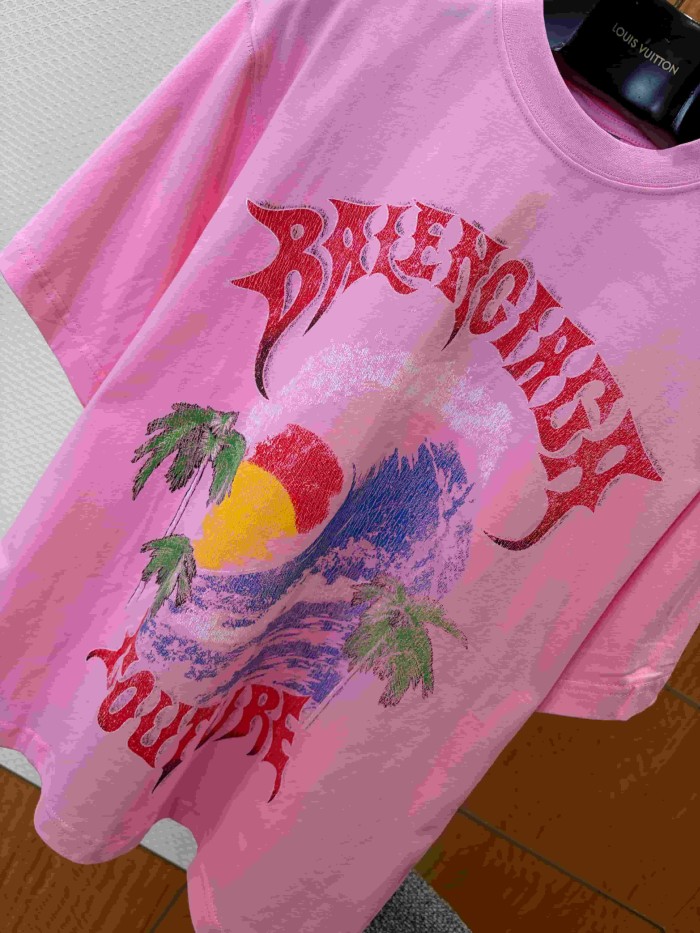 1:1 quality version Gothic Thorn Script Letter Middle Wave Sunset Palm Beach Print Oversized T-shirt 3 colors 29321534