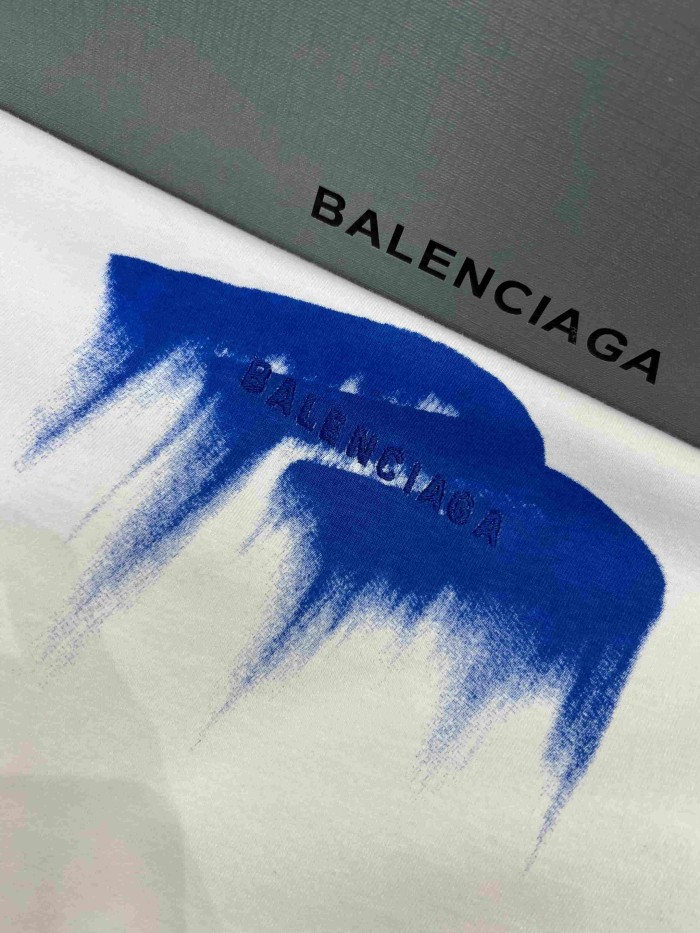 1:1 quality version Royal Blue Irregular Paint Brush Melting Drip Gradient Mini Logo Print Oversized Drop Shoulder T-shirt 29321628