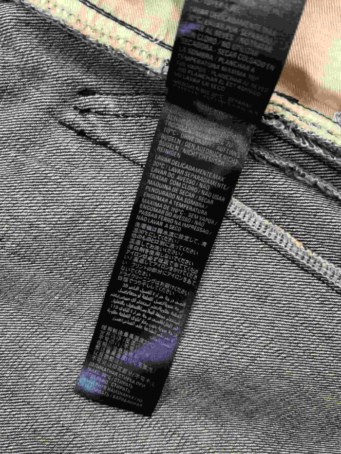 1:1 quality version Heavy Wash Gradient Yellowed Bleach Side Vertical Thorn Gothic Font Patch Stitch High Waist Denim Pants 29321480