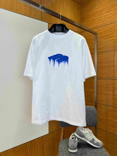 1:1 quality version Royal Blue Irregular Paint Brush Melting Drip Gradient Mini Logo Print Oversized Drop Shoulder T-shirt 29321628