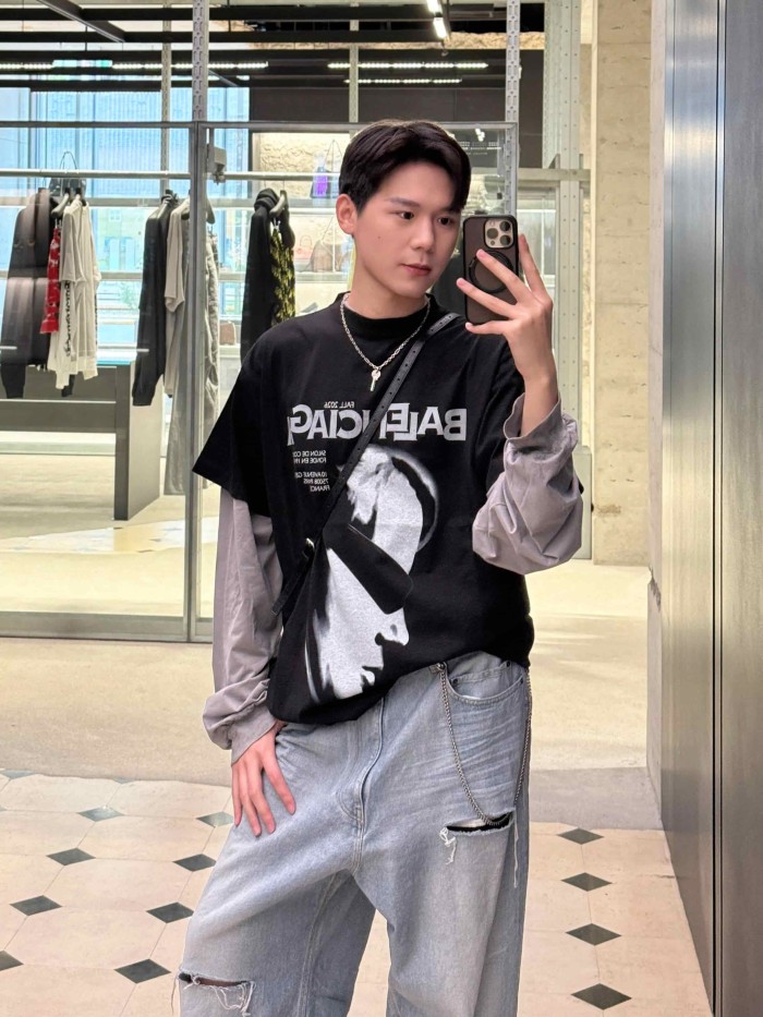 1:1 quality version Dark Streetwear Side Profile Portrait Letter Slogan Print Heavy Washed Crew Neck Oversized Drop Shoulder T-shirt 29321108