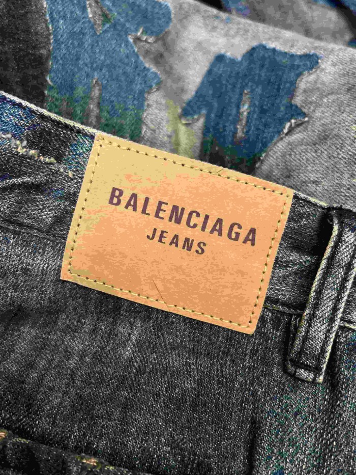 1:1 quality version Heavy Wash Gradient Yellowed Bleach Side Vertical Thorn Gothic Font Patch Stitch High Waist Denim Pants 29321480