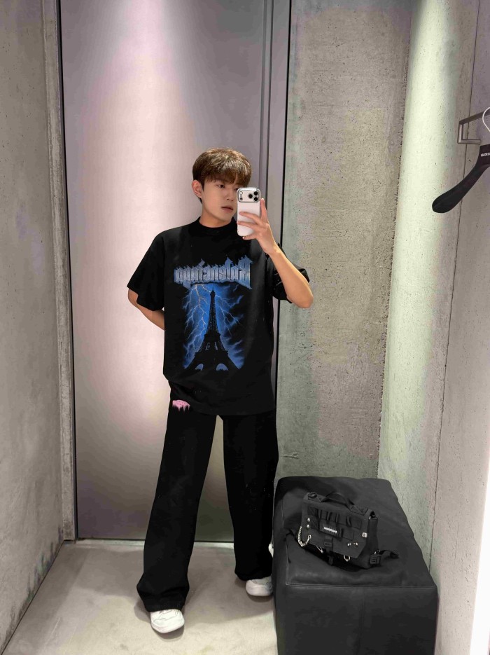 1:1 quality version Elastic Drawstring Waist Single Side Light Purple Melting Drip Letter Print Wide Leg Sweatpants 29321568
