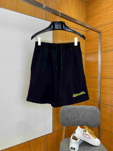 1:1 quality version Drawstring Elastic Waist Raw Edge Hem Cracked Yellow Green Paint Letter Print Wide Leg Five Inch Athletic Sweat Shorts 29321180