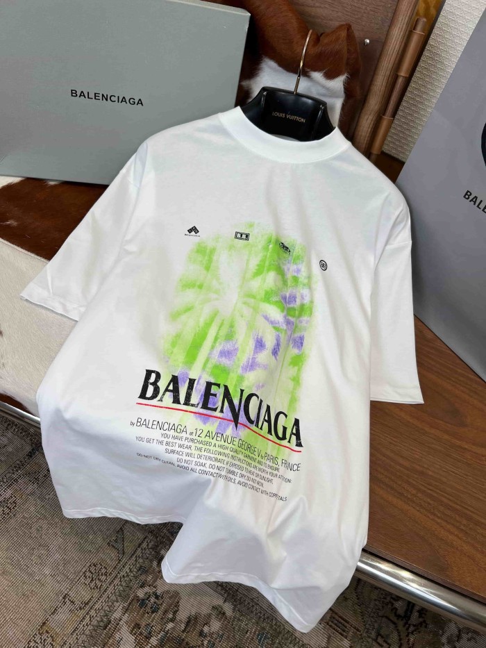 1:1 quality version Tropical Palm Gradient Spray Paint Print Multi Element Badge Small Text Slogan Oversized Drop Shoulder T-shirt 29321499
