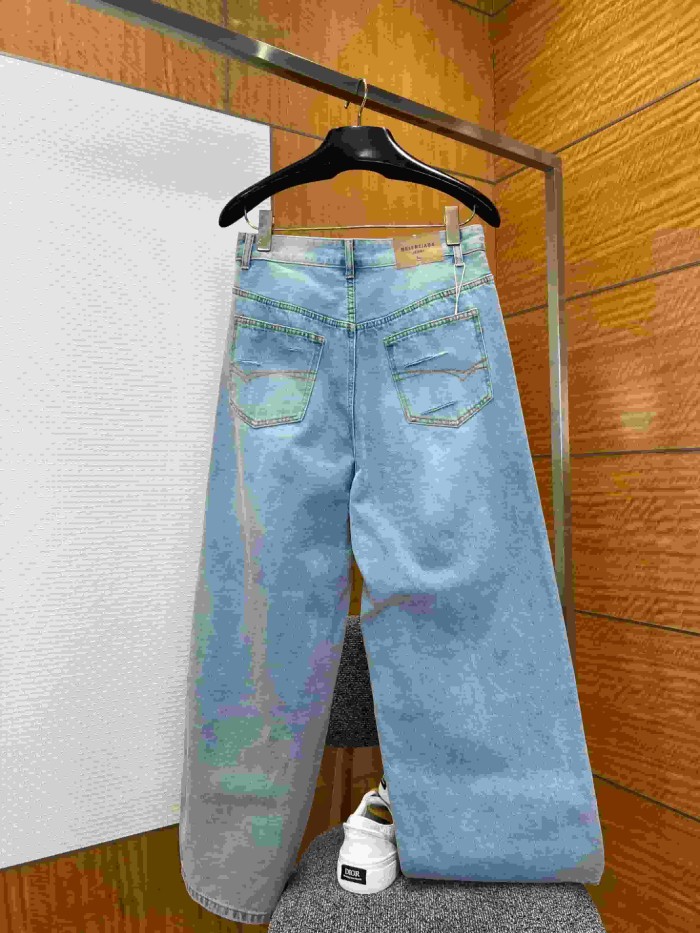 1:1 quality version High Waist Double Side Knee Double Layer Big Ripped Frayed Tassel Distressed Wide Leg Denim Jeans 29321567