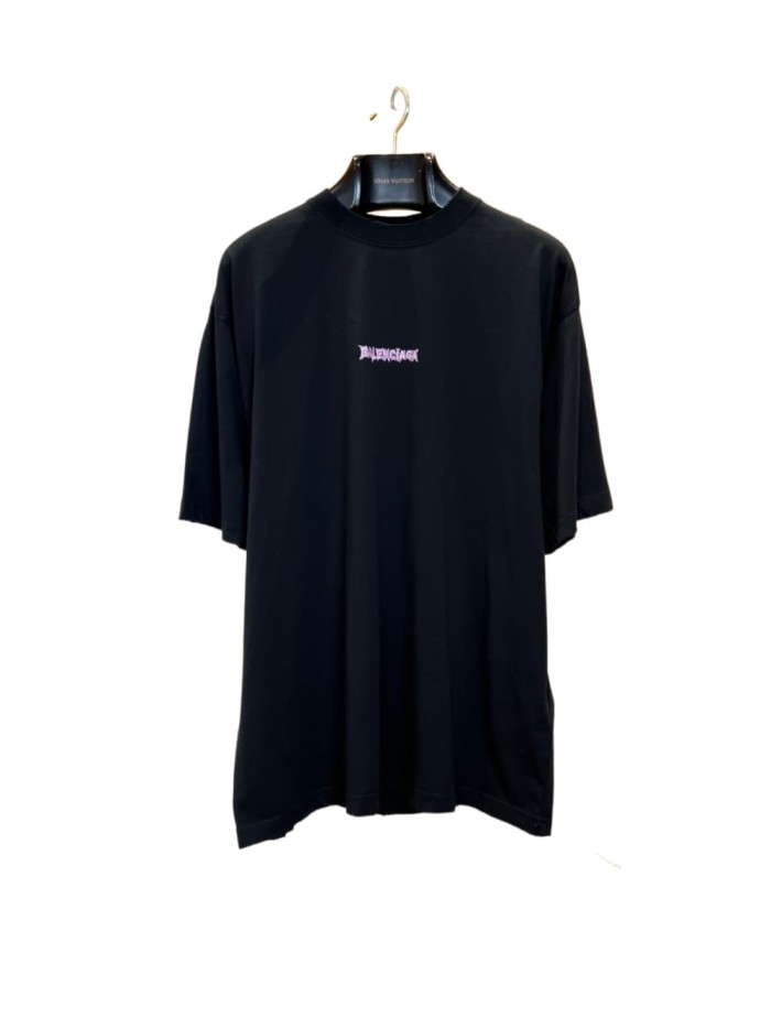 1:1 quality version  Large Light Purple Thorn Rip Gothic Font Double Side Print Bottom Frayed Destroy Oversized T-shirt 29321597