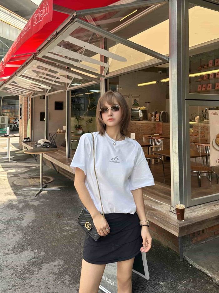1:1 quality version Curved Line Small Logo Back Neck Tiny Letter Print Oversized T-shirt 2 colors 29321453