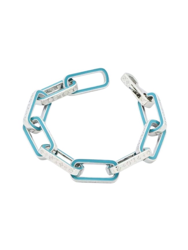 Sky Blue Enamel Monogram Paperclip Thick Chain Bracelet 29321603