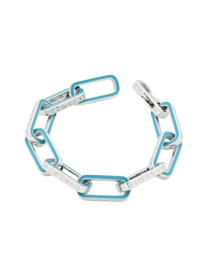 Sky Blue Enamel Monogram Paperclip Thick Chain Bracelet 29321603