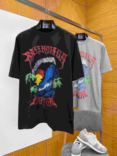 1:1 quality version Gothic Thorn Script Letter Middle Wave Sunset Palm Beach Print Oversized T-shirt 3 colors 29321534