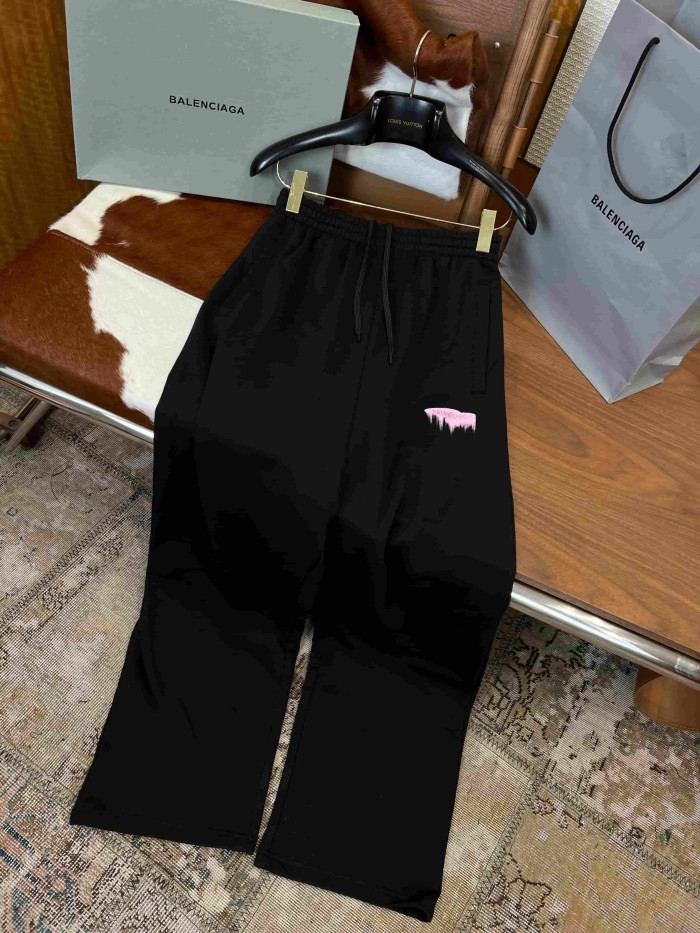 1:1 quality version Elastic Drawstring Waist Single Side Light Purple Melting Drip Letter Print Wide Leg Sweatpants 29321568