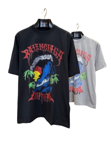 1:1 quality version Gothic Thorn Script Letter Middle Wave Sunset Palm Beach Print Oversized T-shirt 3 colors 29321534