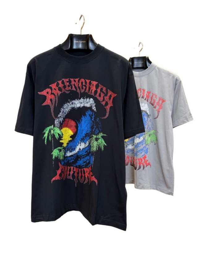 1:1 quality version Gothic Thorn Script Letter Middle Wave Sunset Palm Beach Print Oversized T-shirt 3 colors 29321534