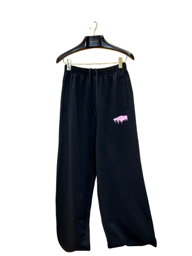 1:1 quality version Elastic Drawstring Waist Single Side Light Purple Melting Drip Letter Print Wide Leg Sweatpants 29321568