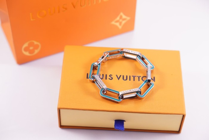 Sky Blue Enamel Monogram Paperclip Thick Chain Bracelet 29321603