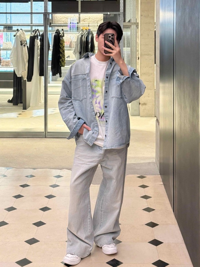 1:1 quality version Tropical Palm Gradient Spray Paint Print Multi Element Badge Small Text Slogan Oversized Drop Shoulder T-shirt 29321499