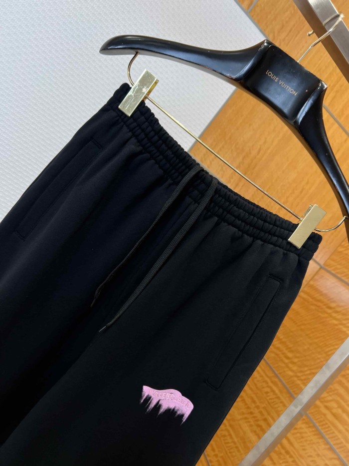1:1 quality version Elastic Drawstring Waist Single Side Light Purple Melting Drip Letter Print Wide Leg Sweatpants 29321568