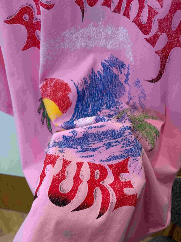 1:1 quality version Gothic Thorn Script Letter Middle Wave Sunset Palm Beach Print Oversized T-shirt 3 colors 29321534