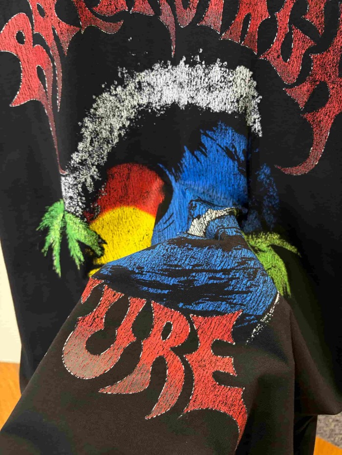1:1 quality version Gothic Thorn Script Letter Middle Wave Sunset Palm Beach Print Oversized T-shirt 3 colors 29321534